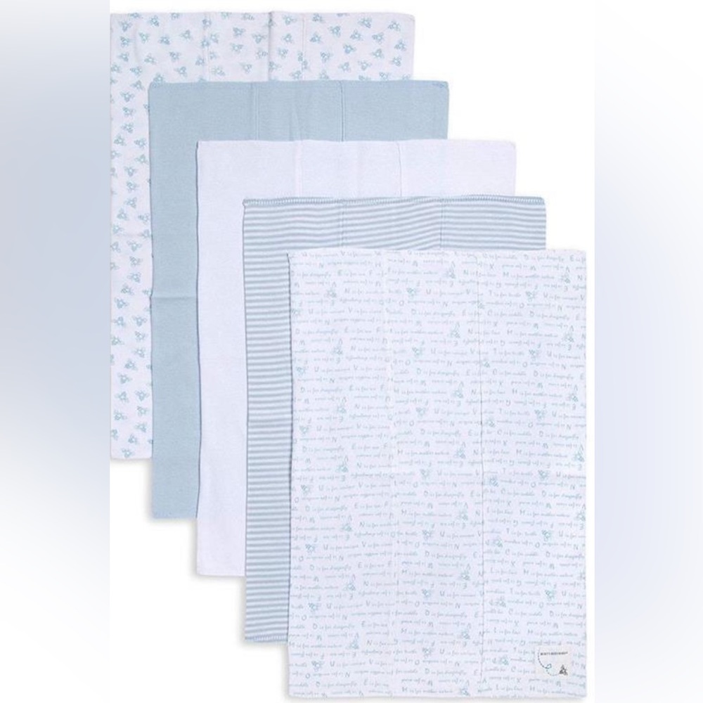 NWT BURT'S BEES 5 PK BURP CLOTHS IN SKY BLUE ORGANIC in the package